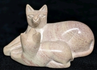 Lovely Super Polished Pink Soapstone Carved Cat Duo Holding "Hands" - 2.25" Tall