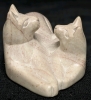 Lovely Super Polished Pink Soapstone Carved Cat Duo Holding "Hands" - 2.25" Tall - 2