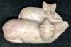 Lovely Super Polished Pink Soapstone Carved Cat Duo Holding "Hands" - 2.25" Tall - 4
