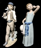 Vintage Lladro Spanish Porcelain Prissy Girl & Wandering Minstrel Figurines - Up to 9.75" Tall - Minstrel Missing Finger