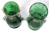 Pair of Antique Victorian Emerald Green Glass with Gold Gilt Mary Gregory Vases with Hand Painted Children & Crimped Clear Glass Ruffles - 6.25" - 6.4" Tall, Chips Throughout Rims - 5