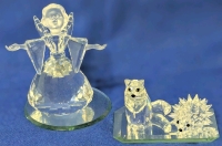 3 Pieces Signed SWAROVSKI : Large Angel 3.75" With Repaired Hand, Seated Cat 1.75" With Chips in Ear Tips & 1" Hedgehog + 2 Mirror Bases
