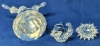 3 Pieces Signed SWAROVSKI : Large Angel 3.75" With Repaired Hand, Seated Cat 1.75" With Chips in Ear Tips & 1" Hedgehog + 2 Mirror Bases - 5