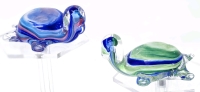 Pair of Signed Art Glass Turtles from Dockyard Glassworks, Bermuda - Approx 2.75" Long Ea, No Chips or Cracks