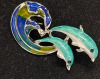 Enameled Dolphin Brooch Artistic Design Marine-Themed with Blue and White Glazed Dolphins Playful Water<br/>Approximately 1.18 x 2.16 Inch - 4