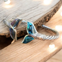 Retro Torq Abalone Style Fishtail Stainless Steel Open Cuff Bracelet Tail Fins Sturdy Piece