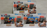 3 New Zuru Xshot Sonic the Hedgehog Nerf Style Gun Approx 9 inches.