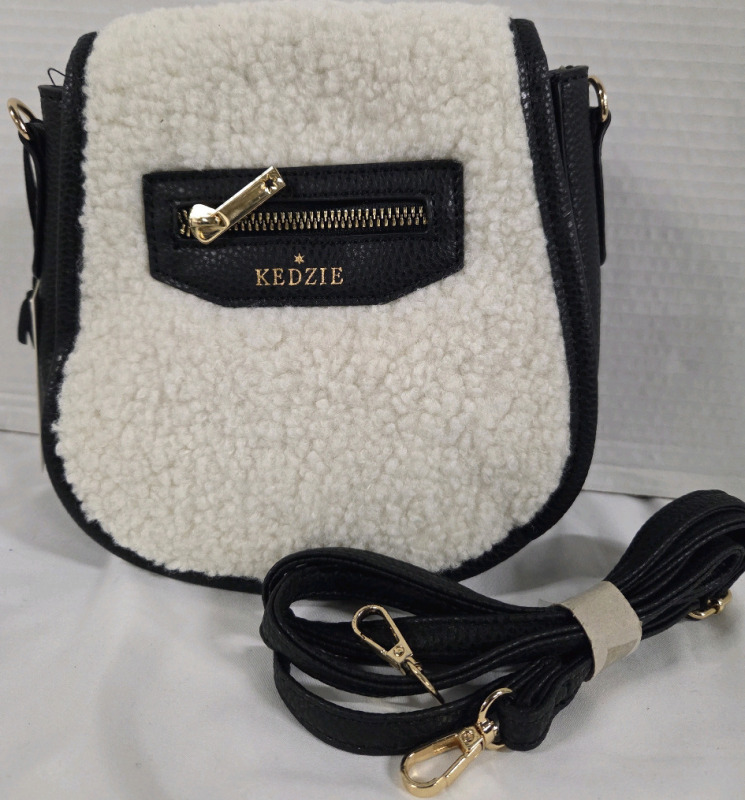 New | 8" x 8" KEDZIE Purse w/ ONE Interchangeable Strap - White/Black