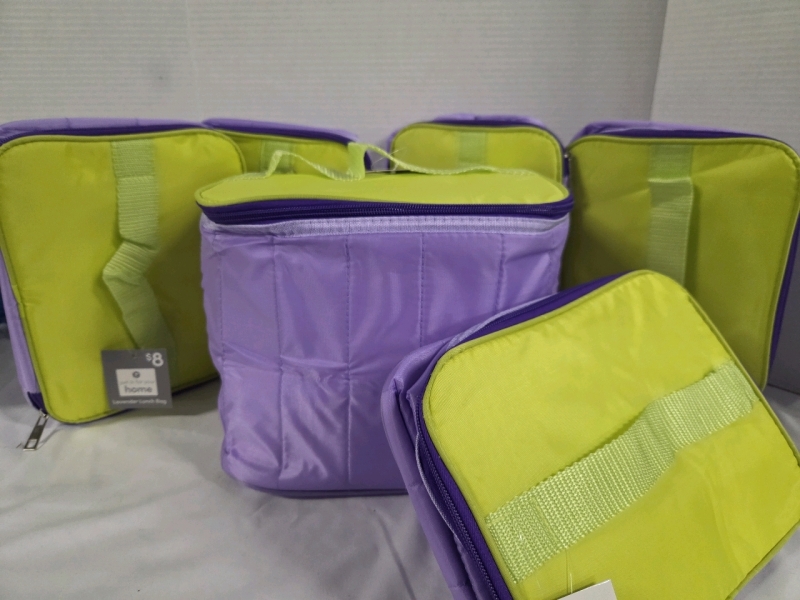 6 New | 10" x 9" x 7" Collapsable Lined Lunch Bags
