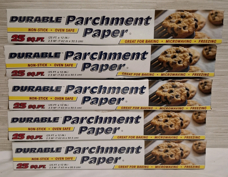 5 New Durable Parchment Paper | 25FT X 12" | Nonstick & oven safe | Box Measurement: 12" X 2" each box