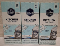 3 New Kitchen Tall Trash Bag Boxes | 20 bags per box | 13 gallon each | Box Measurements: 8.1" X 3" each