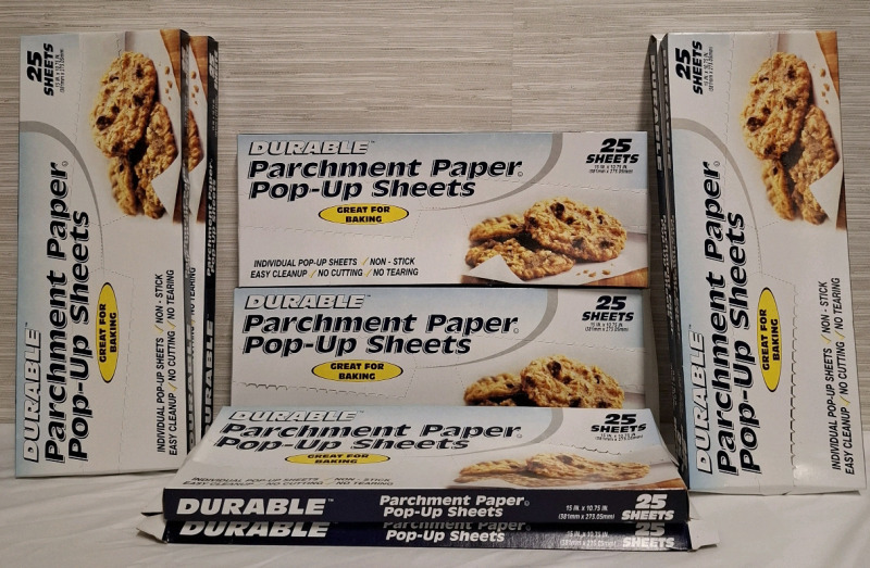 8 New Durable Parchment Paper Pop Up Sheets Boxes | 25 Sheets per box | Sheet Size - 15" X 10.75" each | Non Stick & Great for Baking