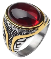 New Red Onyx Oval Titanium Steel Minimalist Ring Natural Stone 316L Stainless Steel Size 12
