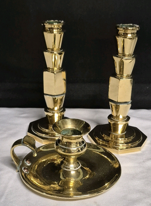 3 Vintage Brass Candle Holders