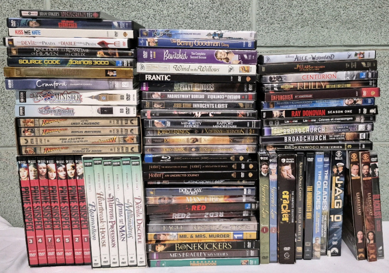 74 DVD Movies & Series - Indiana Jones, Prime Suspect, Lord of The Rings, Hobbit, Alice in Wonderland +