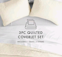 New | Size King-California King | Quilted Coverlet 3-Piece Bed set. 1 Quilted Coverlet & 2 Pillow Shams