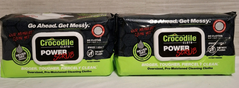 2 New Crocodile Cloth PowerScrub | 80 Dual Surfaced Cloths per Packet | Measurements: 10" X 15" each |Large, Moist, Absorbent and Disposable Cleaning Cloths |Safe on Skin and Multiple Surface | Retails $65<br/>