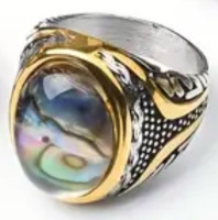 New Abalone Shell Titanium Steel Minimalist Ring Retro Oval Natural Stone 316L Stainless Steel Size 9 Tagged