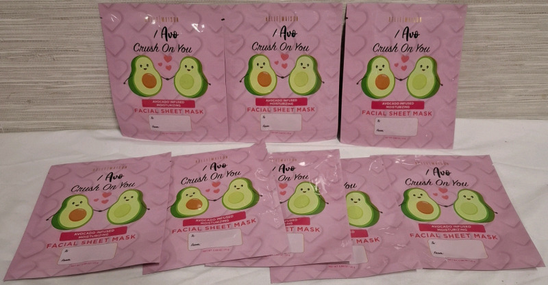 8 New Belle Maison Avocado Infused Moisturizing Facial Sheet Mask Packets | Net WT 25g each | Best Before 09/04/2027