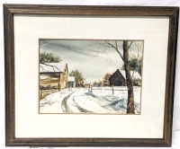 Framed Original Watercolor Art Rural Scene by Hope Bucher, Naperville Illinois - 24.5" &times; 20.5"