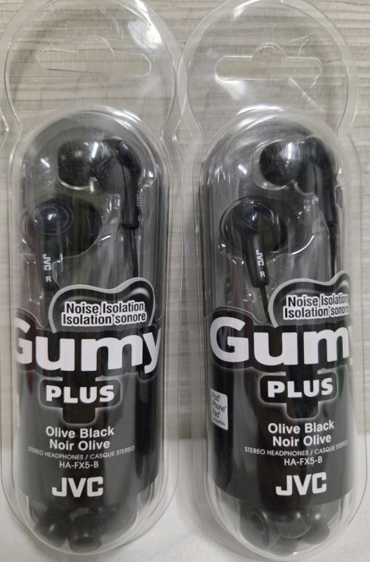 2 New | Noise Isolation GUMMY PLUS Olive black Stereo Earbuds