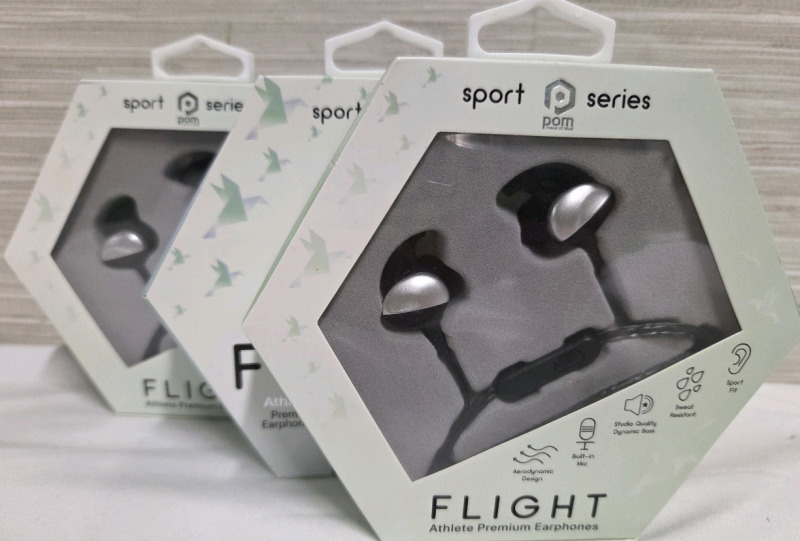 3 New | FLIGHT Athlete Premium Earphones | Sweat Resistant, Built in Mic
