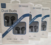 6 New | PlayNice Dual Buds | (x3) 2 Pack Wired Earbuds | Studio Quality Dynamic Bass, Built in Mic