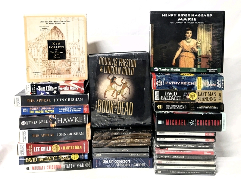 19 Assorted Audiobooks on CD (John Grisham, Michael Crighton, David Baldacci & More) + 6 Classical Music on CDs