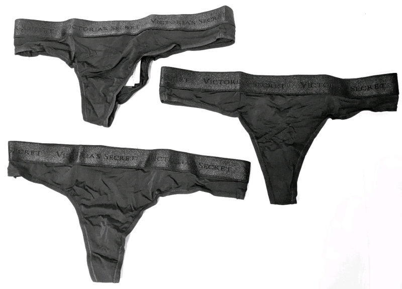 3 New Pairs Size MED Women's VICTORIA'S SECRET Logo Thong Panties (Black)