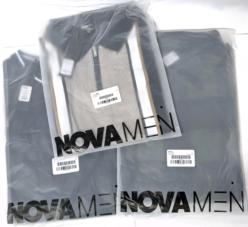 3 New Size XL Men's NOVA MEN Tops : Flush Long Sleeve Polo, Jacob Oversized Short Sleeve & Park Flannel Shirt | Over $50 Retail Value!
