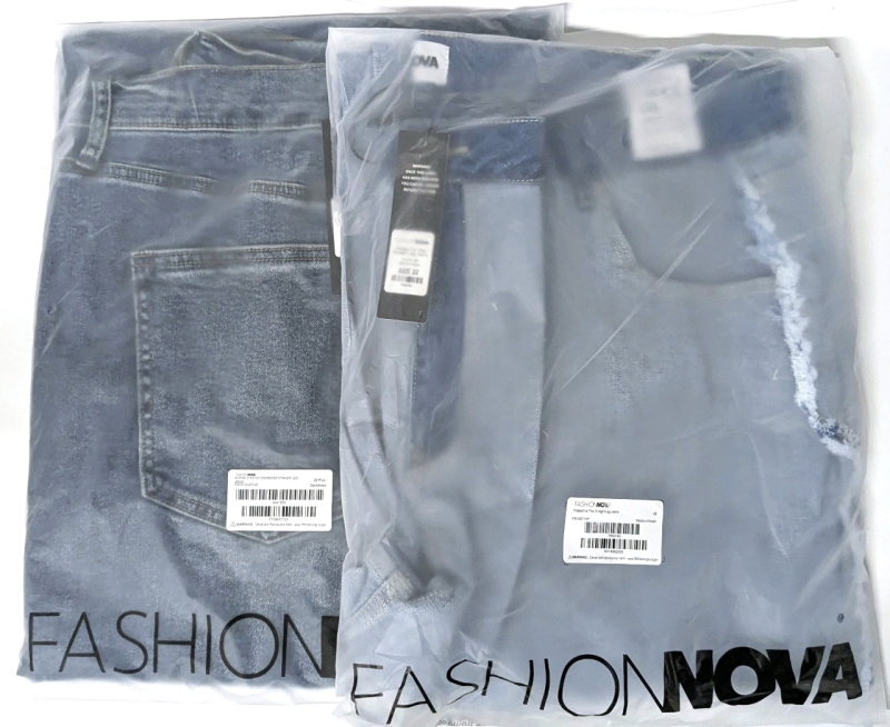 2 New Pairs Size 22/22 Plus Women's FASHION NOVA Jeans: In Sync Stretch Crossover Straight Leg (Dark Wash) & Waited For This Straight Leg (Medium Wash) | Over $50 Retail Value!