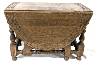 Gorgeous Vintage Solid Wood Carved Gate Leg Drop Leaf Round Side / Occasional Table - 12" &times; 23.75" &times; 16.25" (Folded)