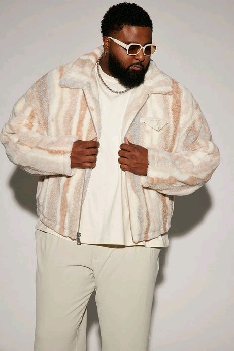 New Size MED Men's NOVA MEN Fuzzy Feeling Cropped Jacket (Brown/Combo) | Retails Over $50!
