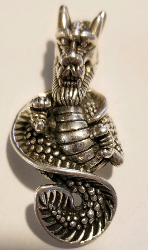 Sterling silver 2 1/4" Dragon pendant