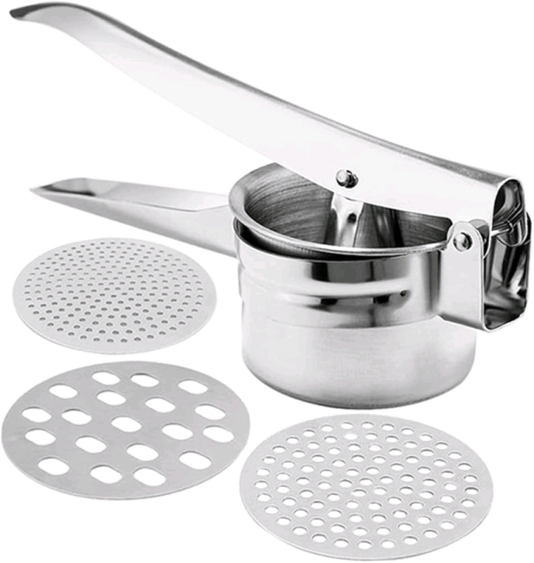 New in Box Stainless Steel Potato Press/Ricer - Use With Vegetables, Fruit + More - 10.5" Long