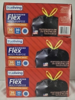 3 New Boxes | TRUELIVING Diamond Flex Multi-Purpose Drawstring Bags | 30Gal Ea. | 90 Bags total
