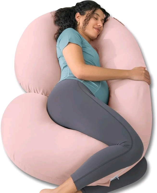 New INSEN C-Shaped Cooling Pregnancy Pillow with Velvet Cover in Pink Retails $137