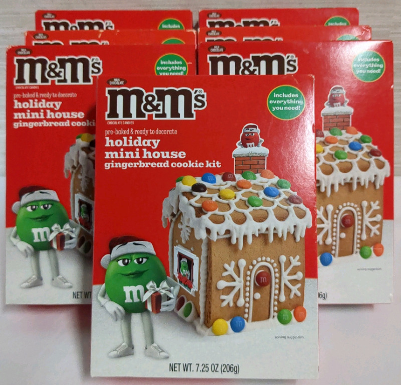 7 New M&Ms Holiday Mini Gingerbread House Cookie Kit - Pre-baked!