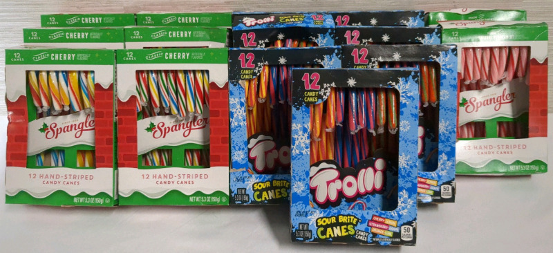 15 New Boxes Spangler Assorted Flavour Candy Canes 12 per Pack