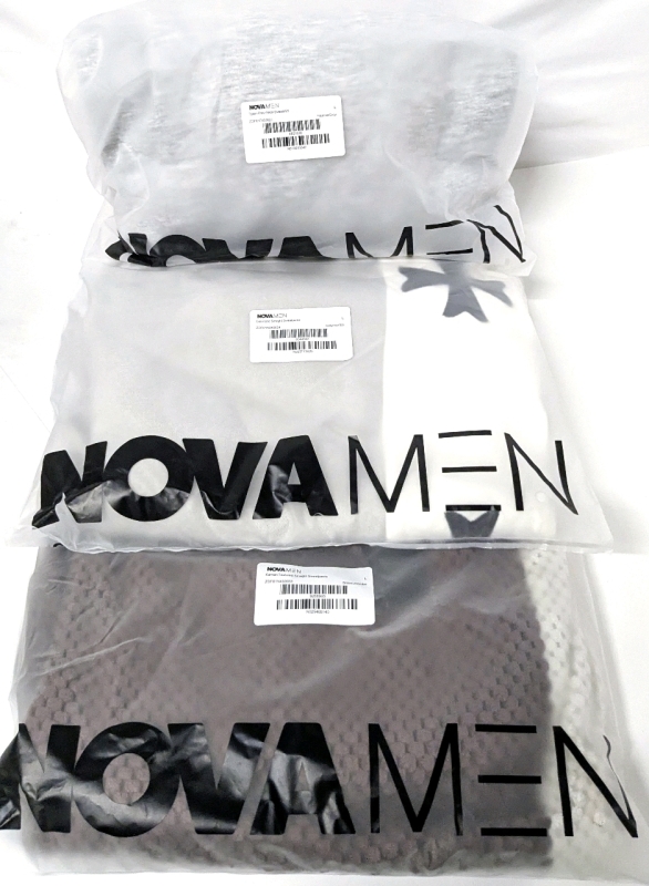 3 New Size LG Men's NOVA MEN Top & Bottoms: Tyson Crew Neck Sweatshirt (Heather Grey), Desmond Straight Sweatpants (Grey Combo), Kamari Textured Straight Sweatpants (Brown Combo) | Over $90 Retail Value!