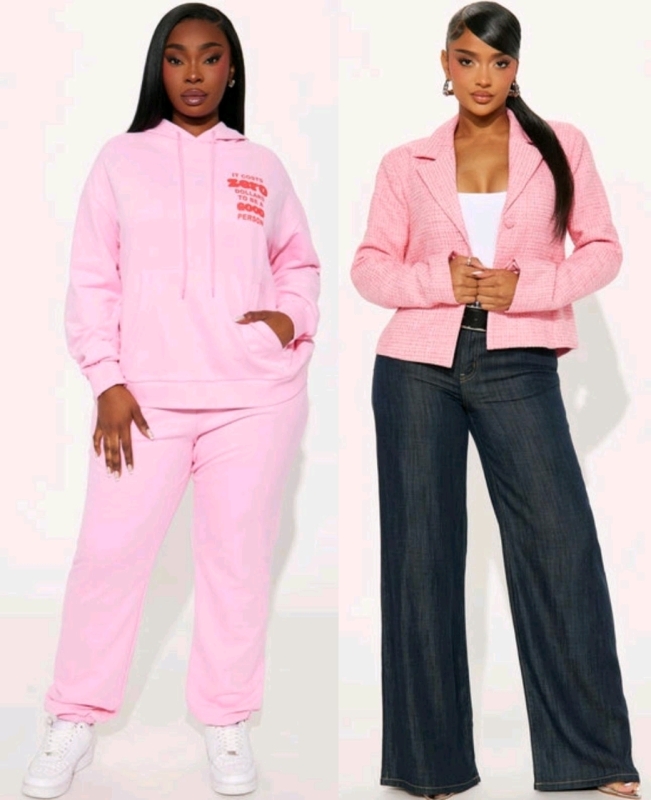 2 New Size MED Women's FASHION NOVA Jacket & Set: Sign On the Line Tweed Blazer (Rose) & Good Days Fleece Sweatshirt Set (Pink) | Over $100 Retail Value!