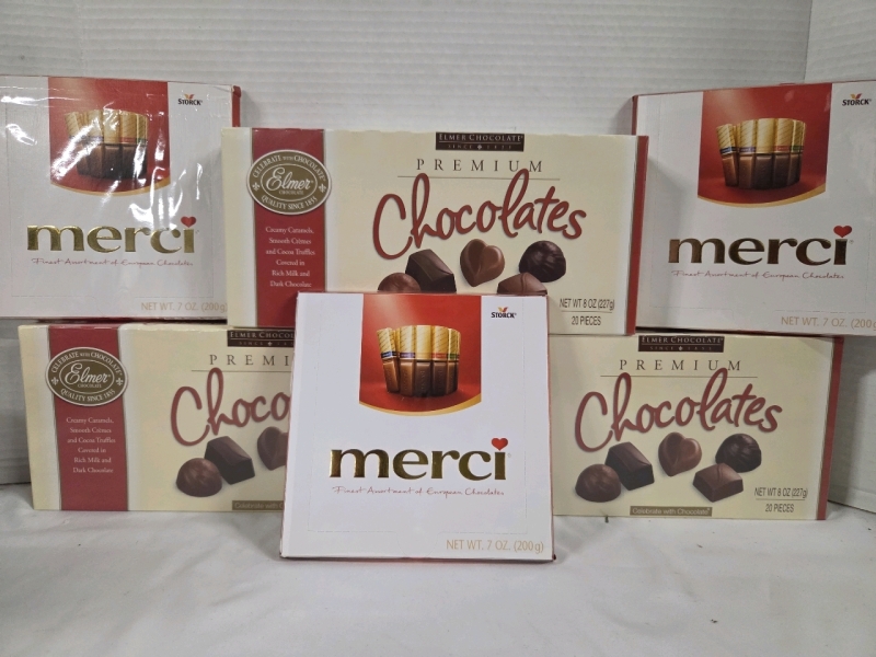 6 New | Assorted chocolate lot | (3) Merci 200g & (3) Elmer Chocolate 227g