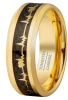 Durable Tungsten Carbide Steel Ring Timeless Black with Vibrant Golden ECG Pattern Signed Romantic Size 12