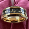 Durable Tungsten Carbide Steel Ring Timeless Black with Vibrant Golden ECG Pattern Signed Romantic Size 12 - 2