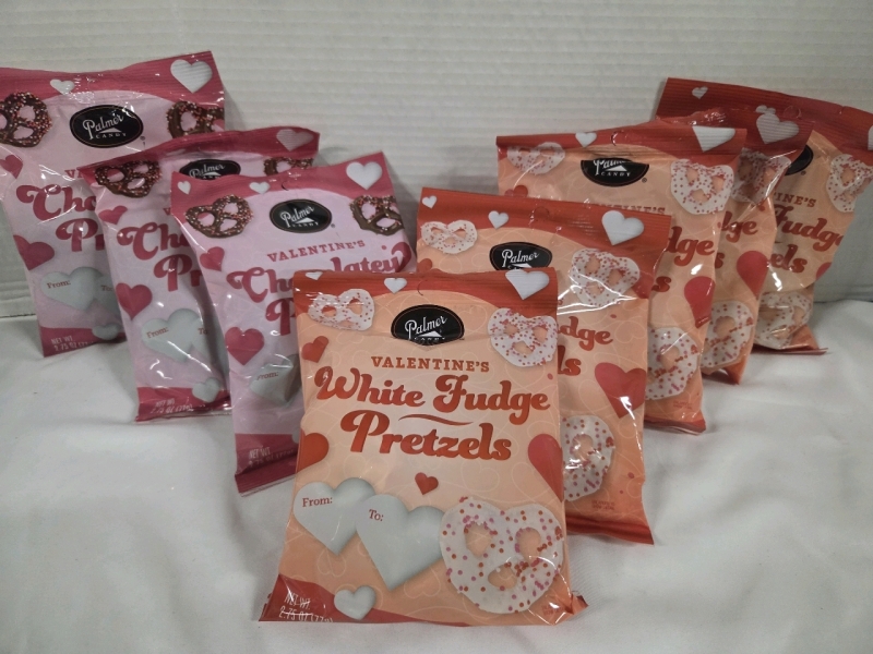 8 New Bags | PALMER Valentine White Chocolate Fudge & Chocolatey Covered Pretzels