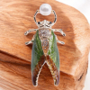 Gorgeous Rhinestone and Enamel Cicada Insect Brooch Holding Faux Pearl Approximately 2 Inch - 2