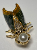 Gorgeous Rhinestone and Enamel Cicada Insect Brooch Holding Faux Pearl Approximately 2 Inch - 6