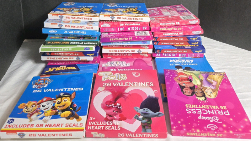 30+ | New Packs Of Assorted Valentines Day Cards | 26 Cards Per Pack | Themes Include Trolls, Spiderman, Paw Patrol, Disney Princesses & More!