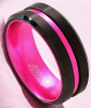 Elegant Pink Inlay Tungsten Carbide 8mm Black Wide Band Ring Size 7.5 Stamped