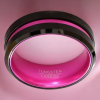 Elegant Pink Inlay Tungsten Carbide 8mm Black Wide Band Ring Size 7.5 Stamped - 2